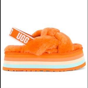 UGG Disco Knot Slide Platform Sandals Mandarin Fuzzy Slide Women size 8 Y2K New